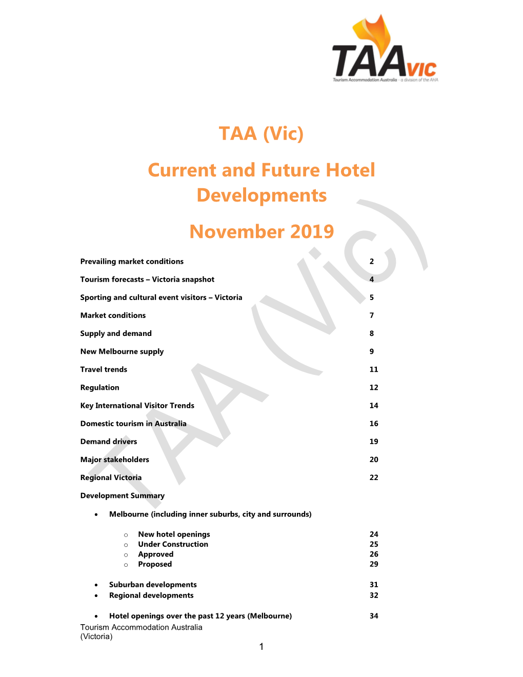 TAA (Vic) Current and Future Hotel Developments November 2019