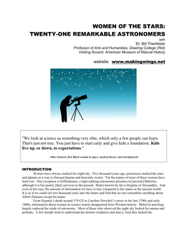 WOMEN of the STARS: TWENTY-ONE REMARKABLE ASTRONOMERS with Dr