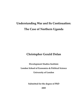 The Case of Northern Uganda Christopher Gerald Dolan