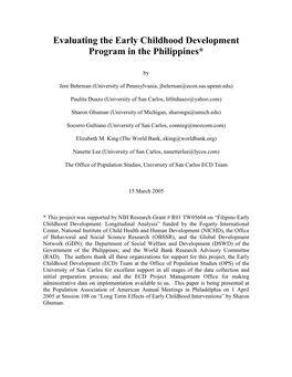 Evaluating the Early Childhood Development Program in the Philippines*