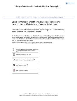 Long-Term Frost Weathering Rates of Limestone Beach Clasts, Fårö Island, Central Baltic Sea
