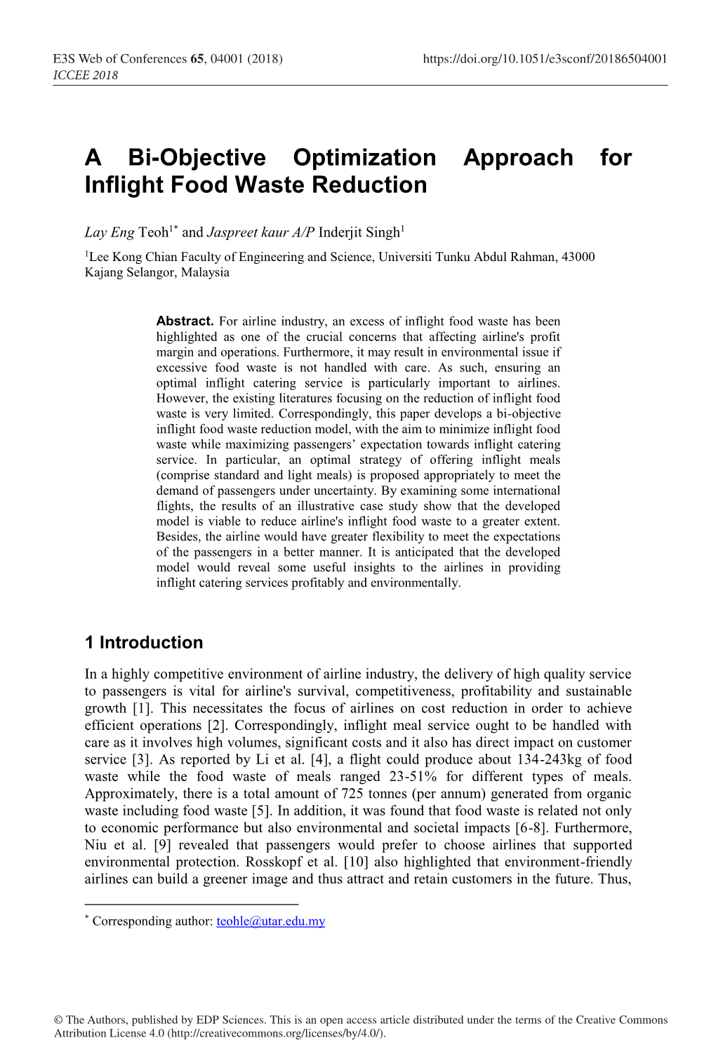 A Bi-Objective Optimization Approach for Inflight Food Waste Reduction