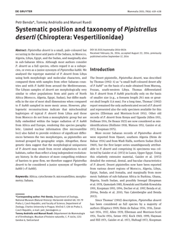 Systematic Position and Taxonomy of Pipistrellus Deserti (Chiroptera: Vespertilionidae)
