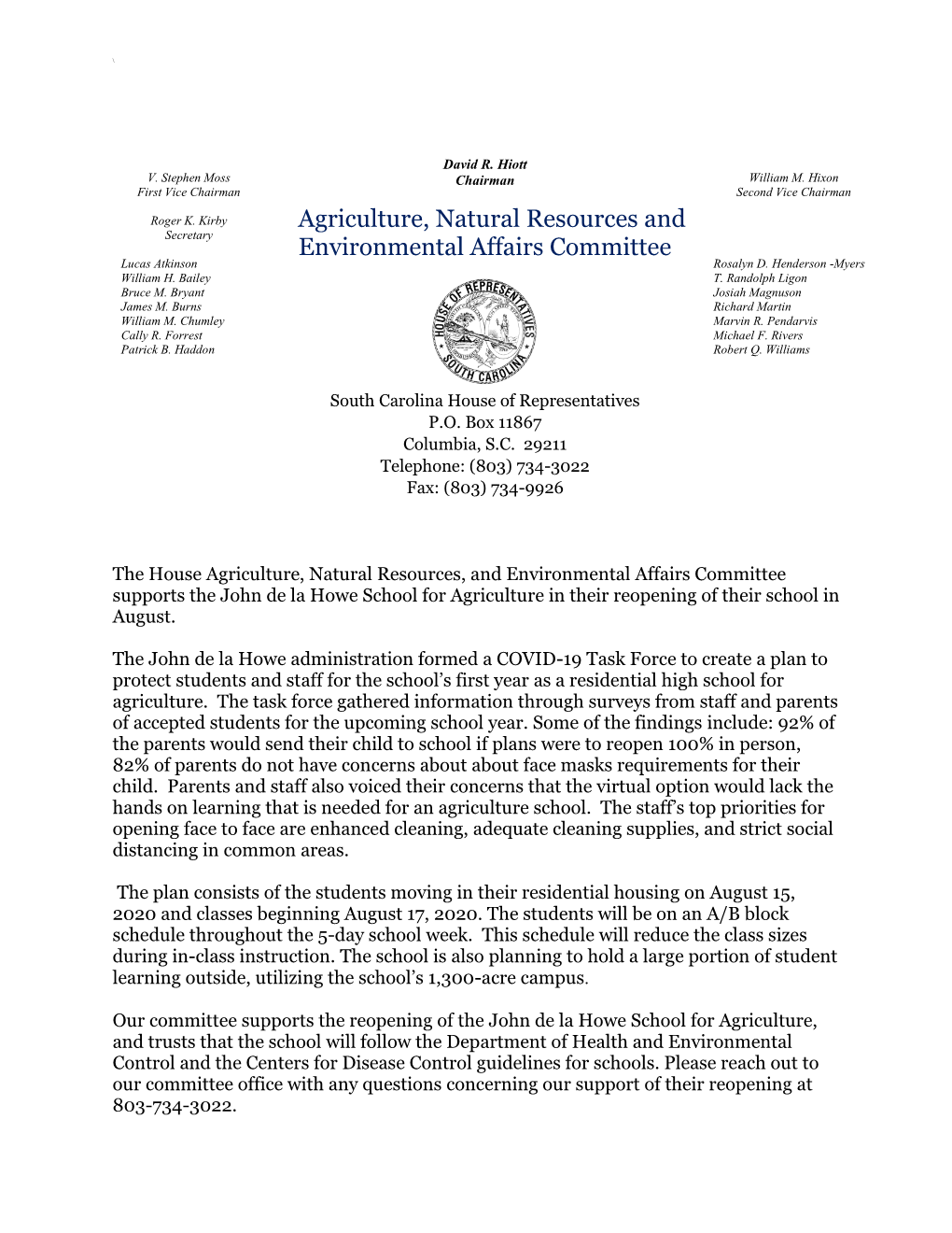 Agriculture, Natural Resources and Secretary Environmental Affairs Committee Lucas Atkinson Rosalyn D