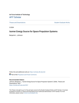 Isomer Energy Source for Space Propulsion Systems