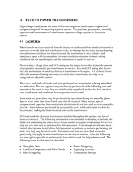 8. Testing Power Transformers