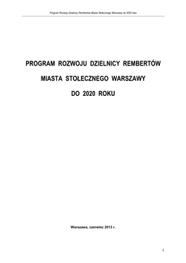 Program Rozwoju Dzielnicy Rembertów Miasta Stołecznego Warszawy Do 2020 Roku