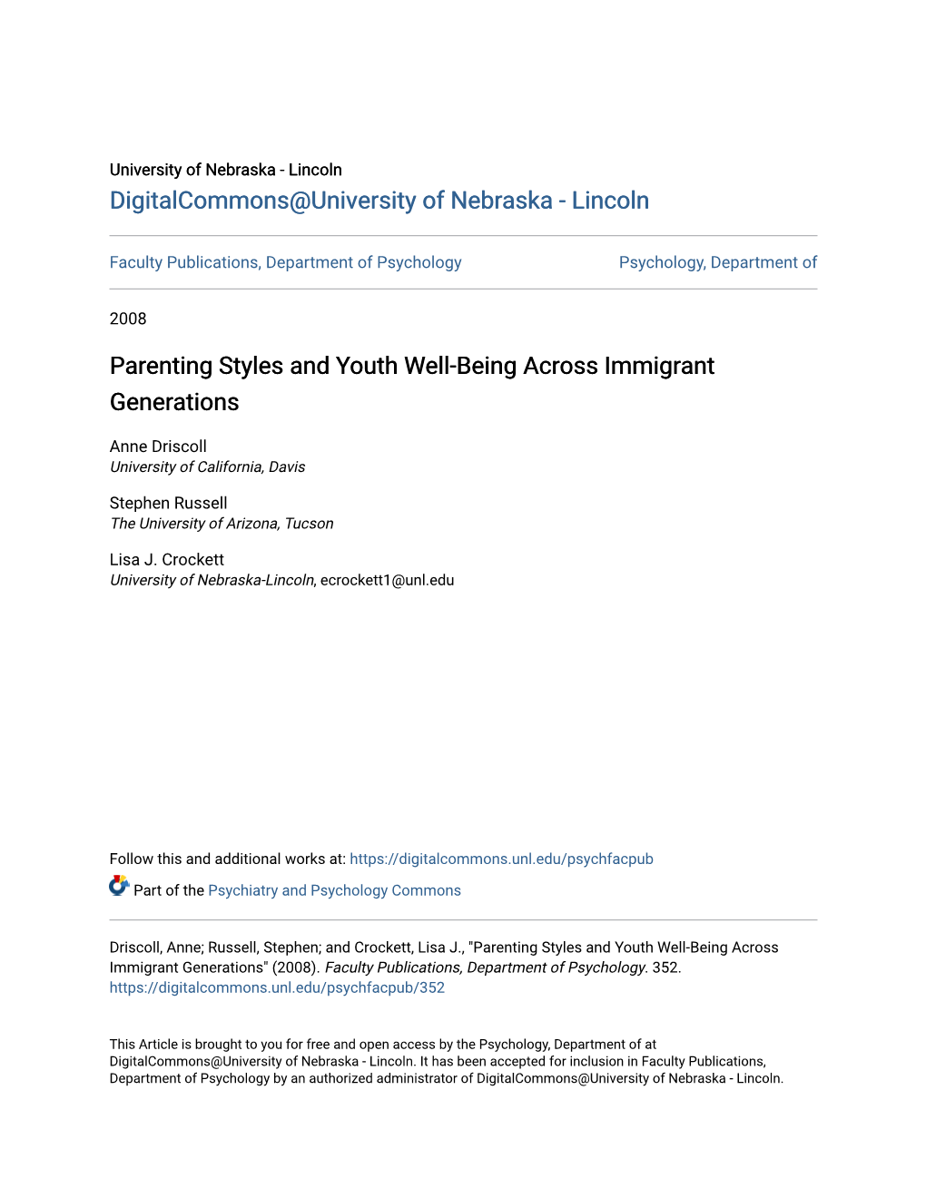 Parenting Styles and Youth Well-Being Across Immigrant Generations
