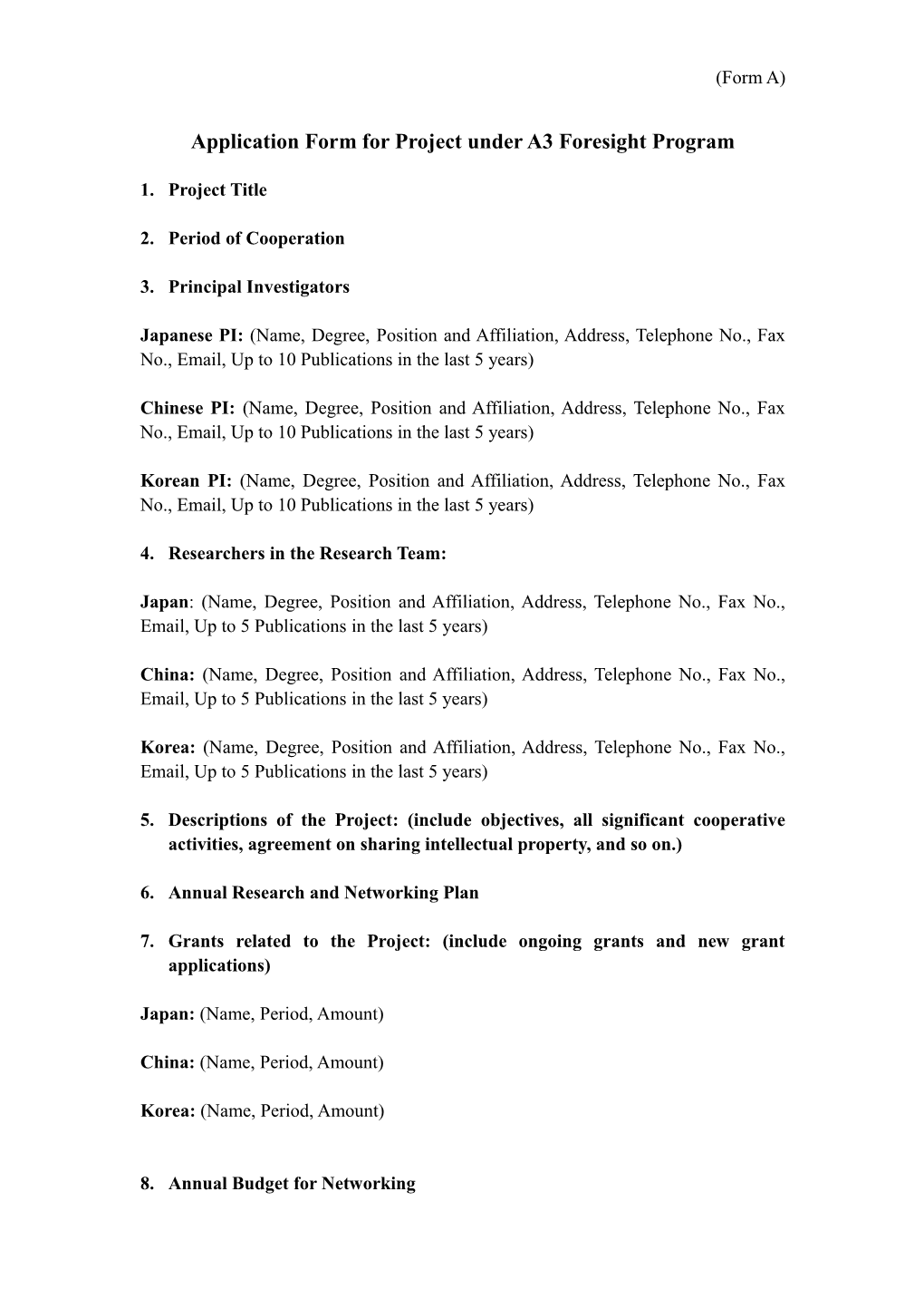 Application Forma for A3 Foresight Program