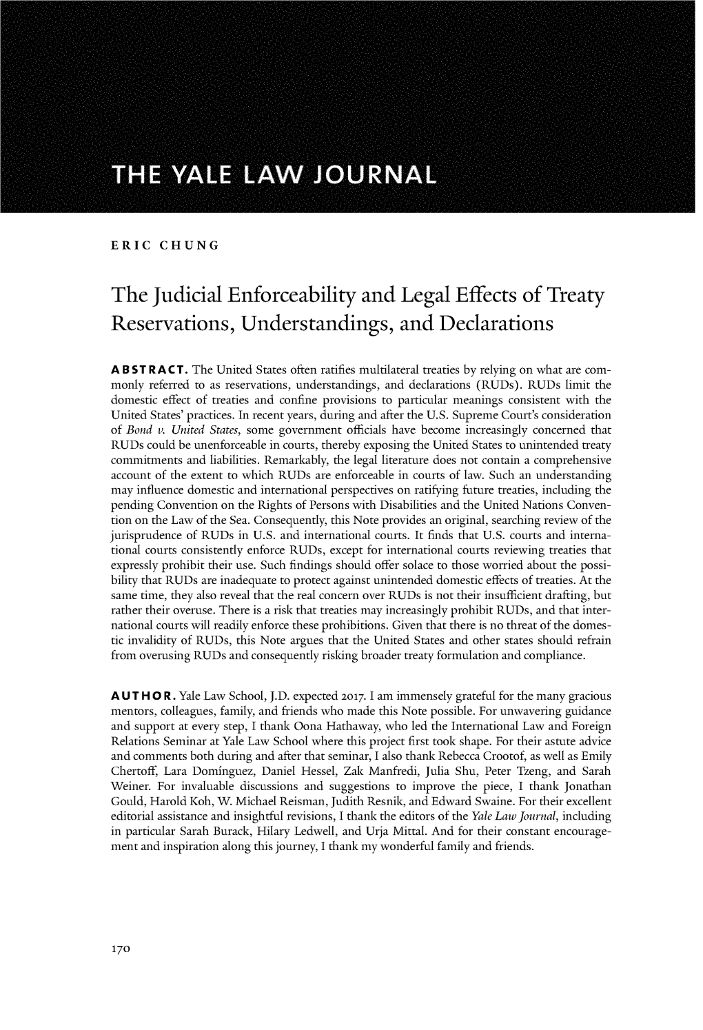 The Judicial Enforceability and Legal Effects of Treaty Reservations, Understandings, and Declarations