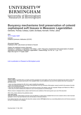 Buoyancy Mechanisms Limit Preservation of Coleoid