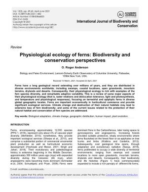 Physiological Ecology of Ferns: Biodiversity and Conservation Perspectives