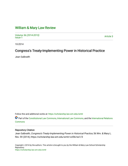 Congress's Treaty-Implementing Power in Historical Practice