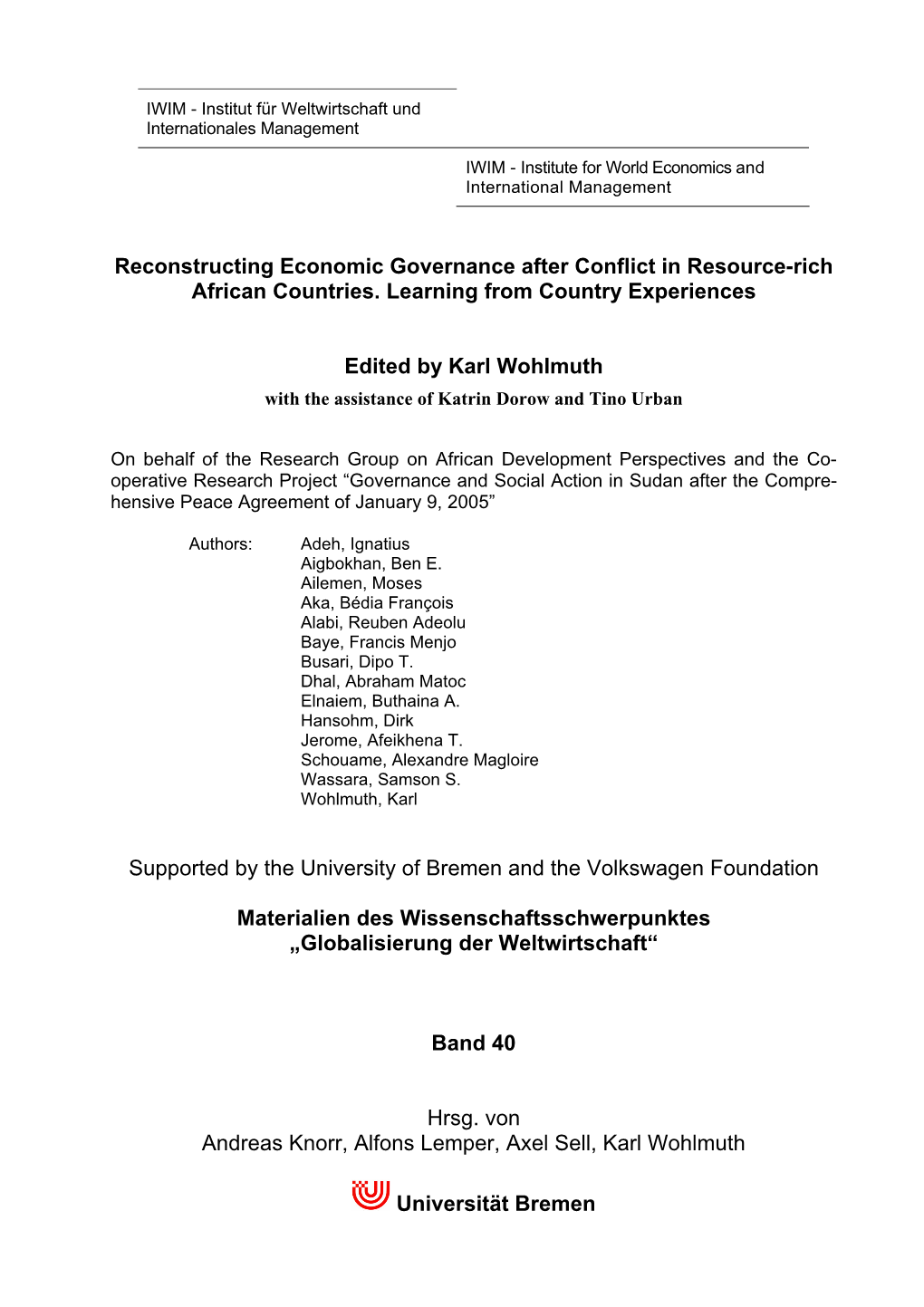 Reconstructing Economic Governance After Conflict in Resource-Rich African Countries