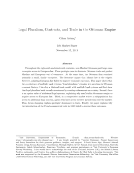 Legal Pluralism, Contracts, and Trade in the Ottoman Empire