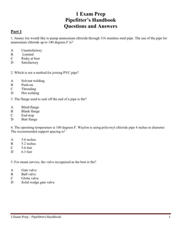 1 Exam Prep Pipefitter's Handbook Questions and Answers