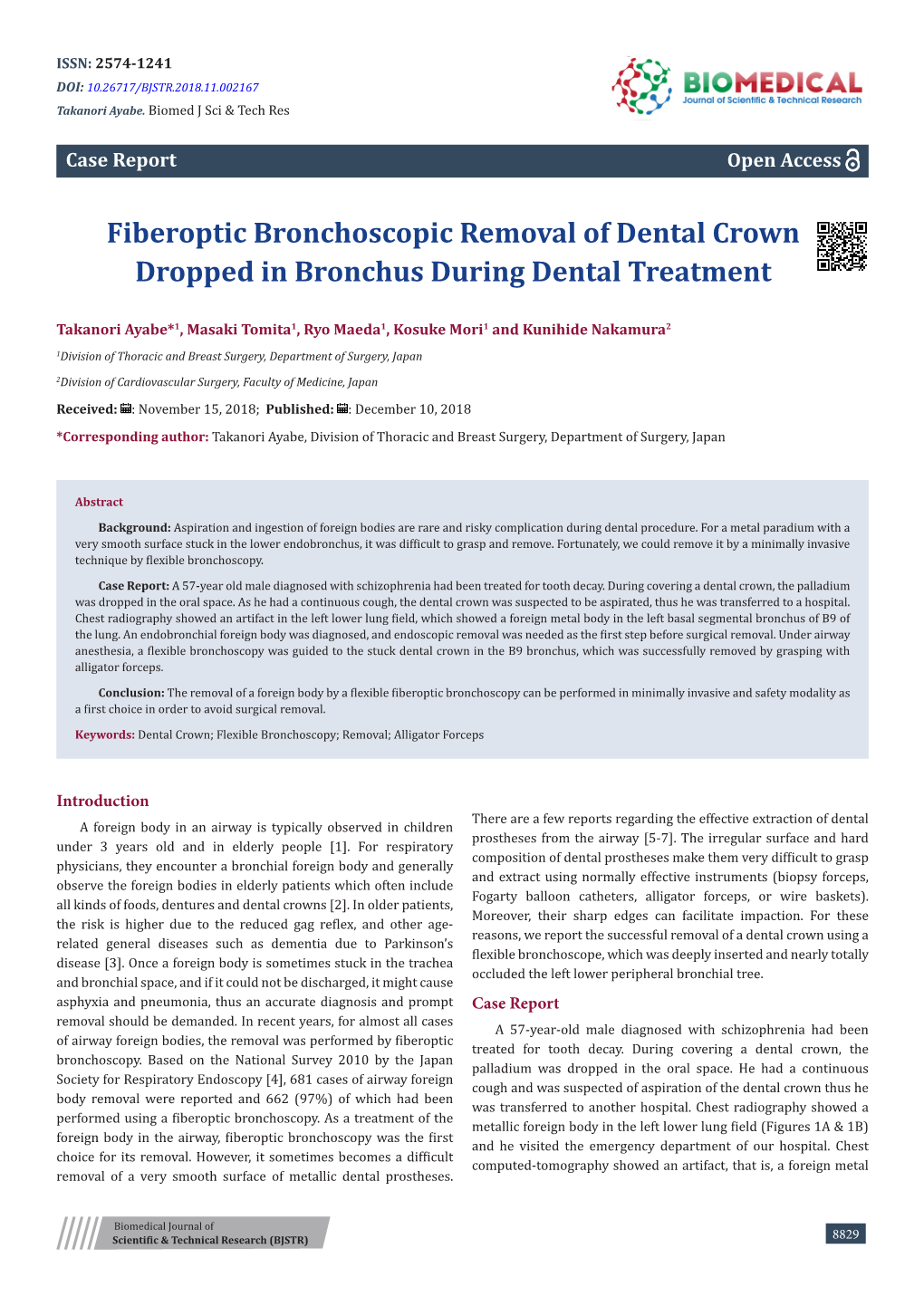 Fiberoptic Bronchoscopic Removal of Dental Crown Dropped in Bronchus During Dental Treatment