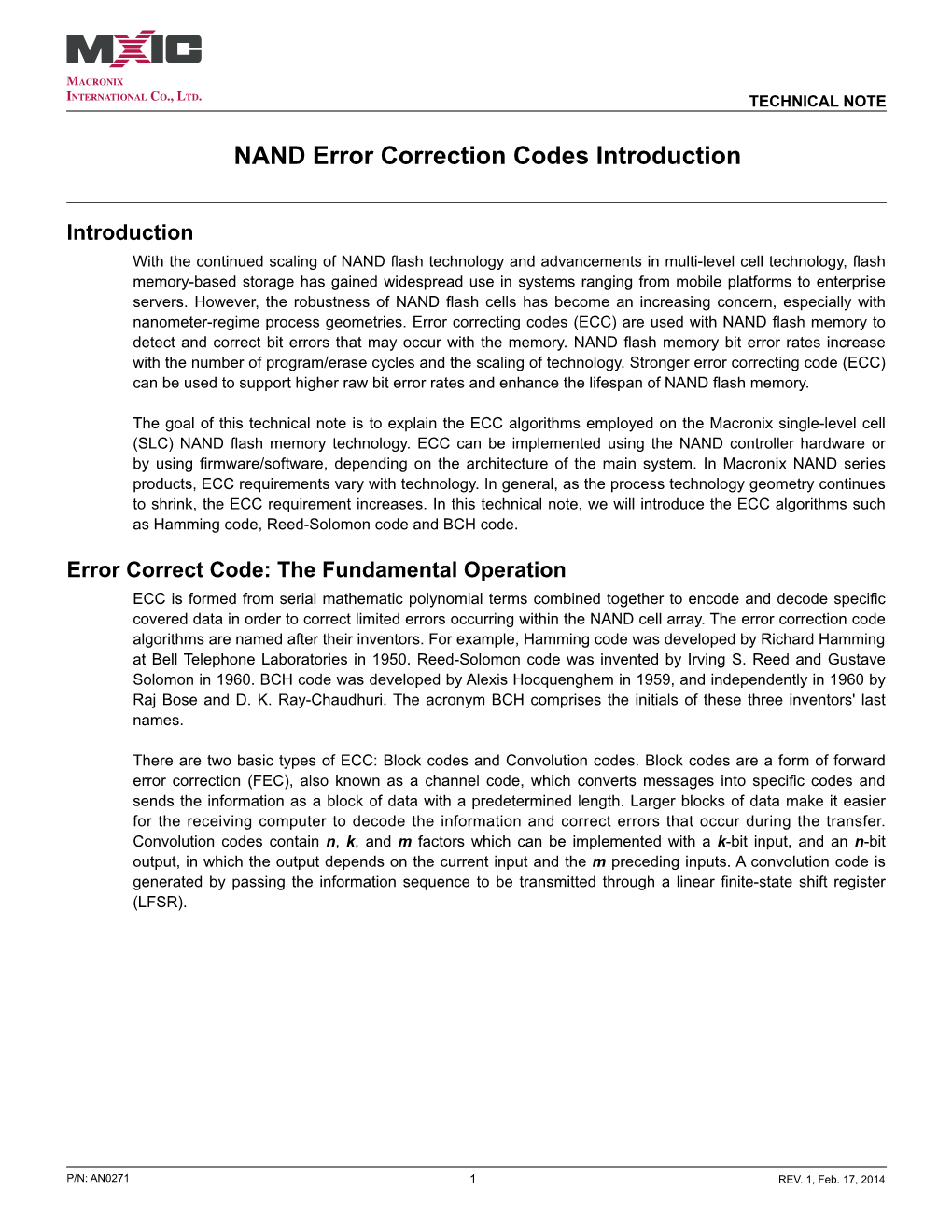 NAND Error Correction Codes Introduction