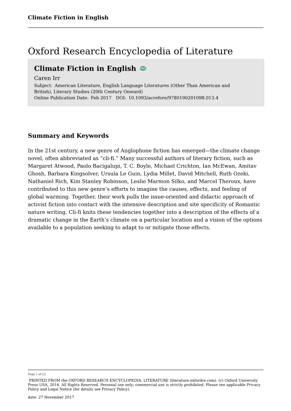 Climate Fiction in English