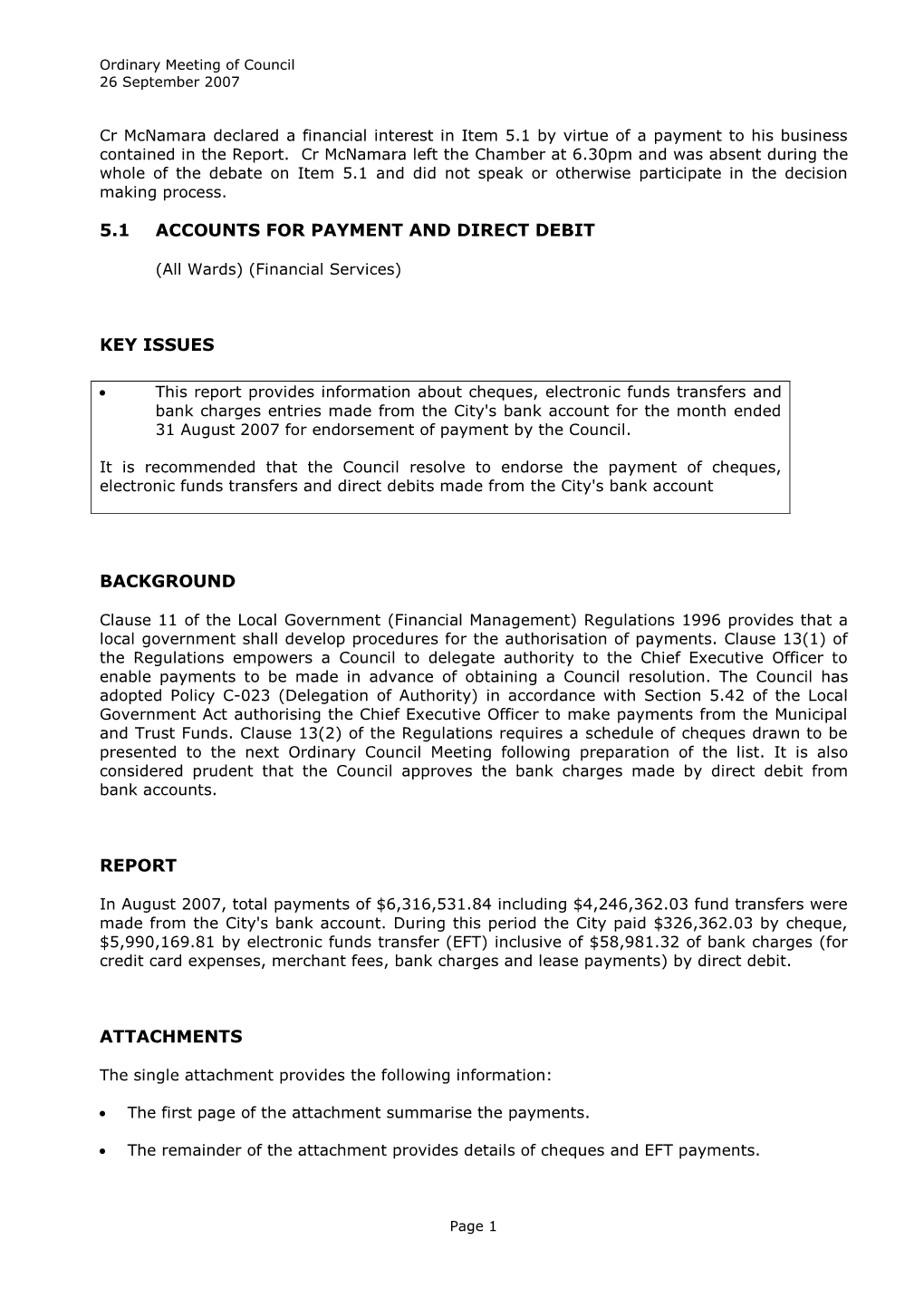 5.1 Accounts for Payment and Direct Debit Key Issues