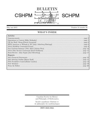 CSHPM Bulletin, May 2015