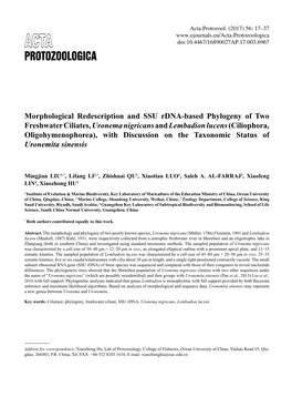 Morphological Redescription and SSU Rdna-Based Phylogeny of Two