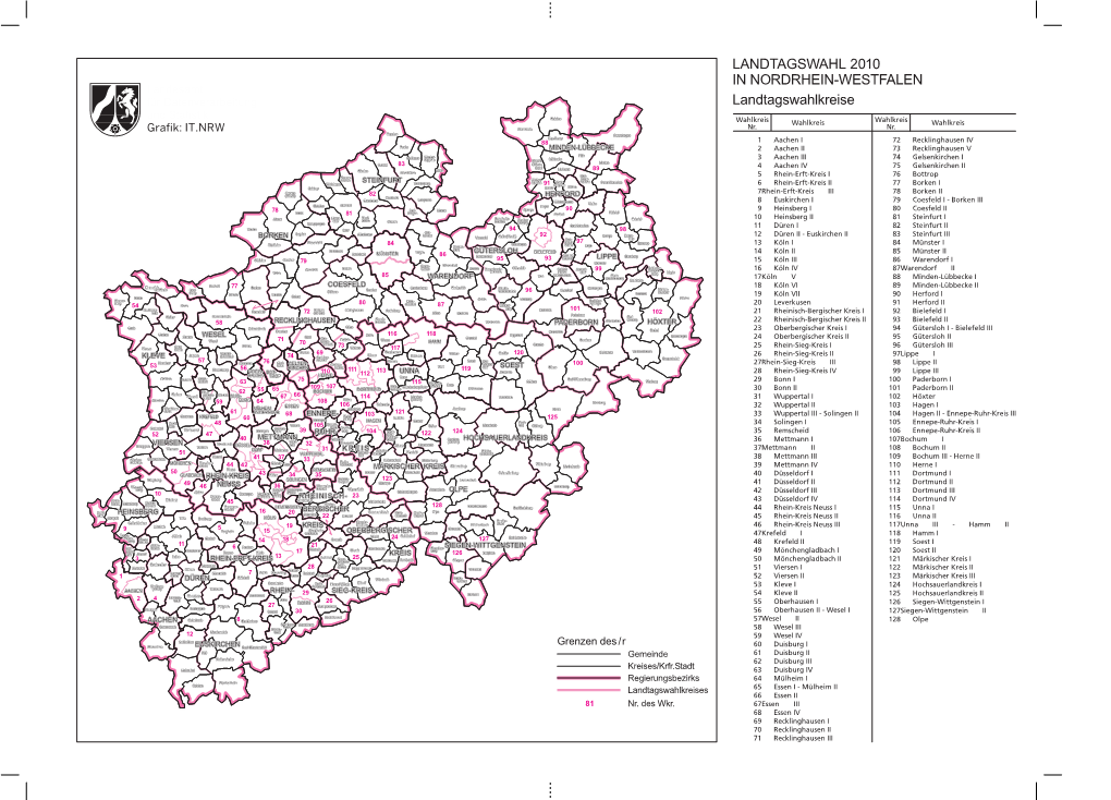 LANDTAGSWAHL 2010 in NORDRHEIN-WESTFALEN Landesamt Für Datenverarbeitung Landtagswahlkreise Und Statistik Rahden Wahlkreis Wahlkreis Wahlkreis Wahlkreis Nr