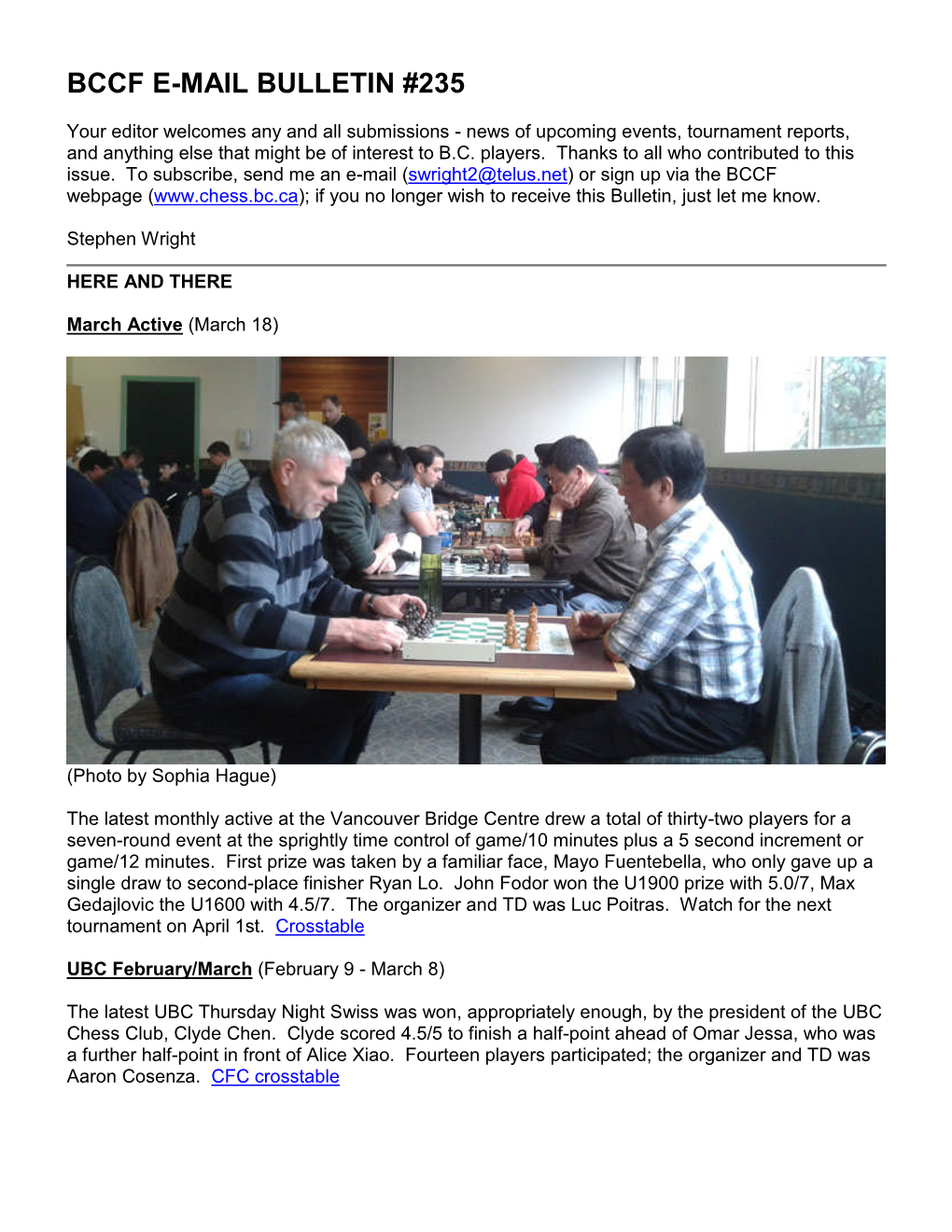 Bccf E-Mail Bulletin #235