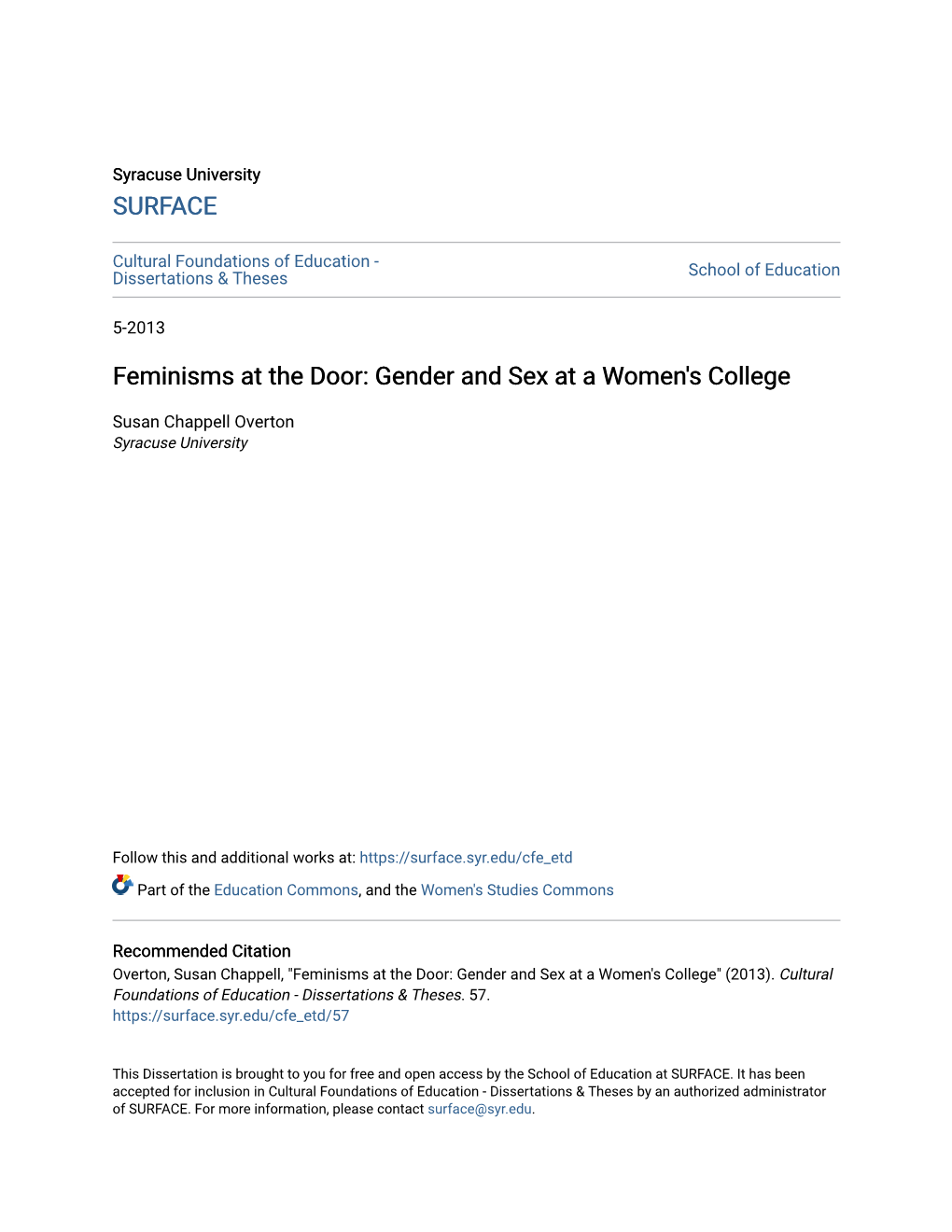 Feminisms at the Door: Gender and Sex at a Women's College