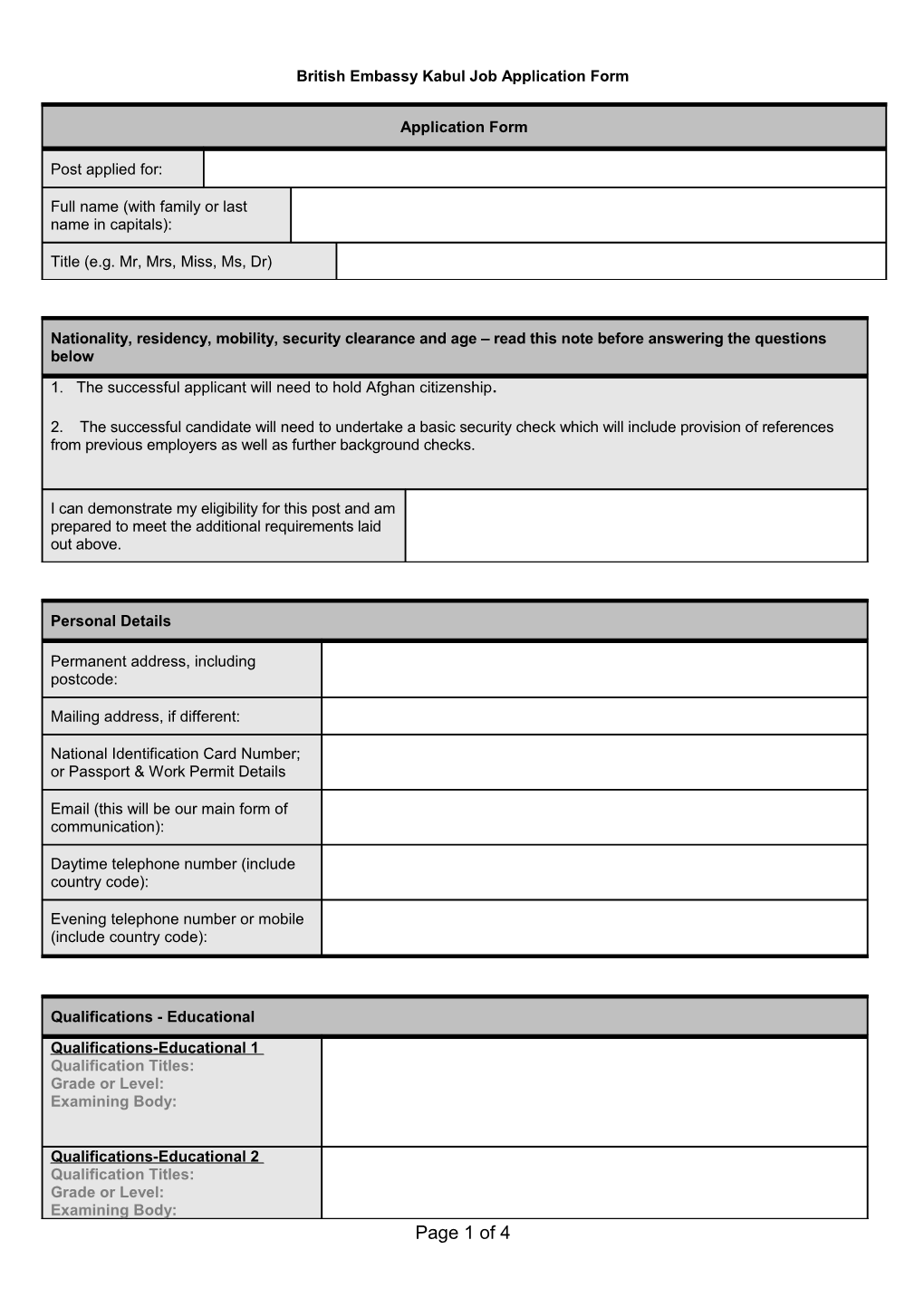 Application Form for Livelihoods and Pro-Poor Growth Adviser, DFID Zimbabwe