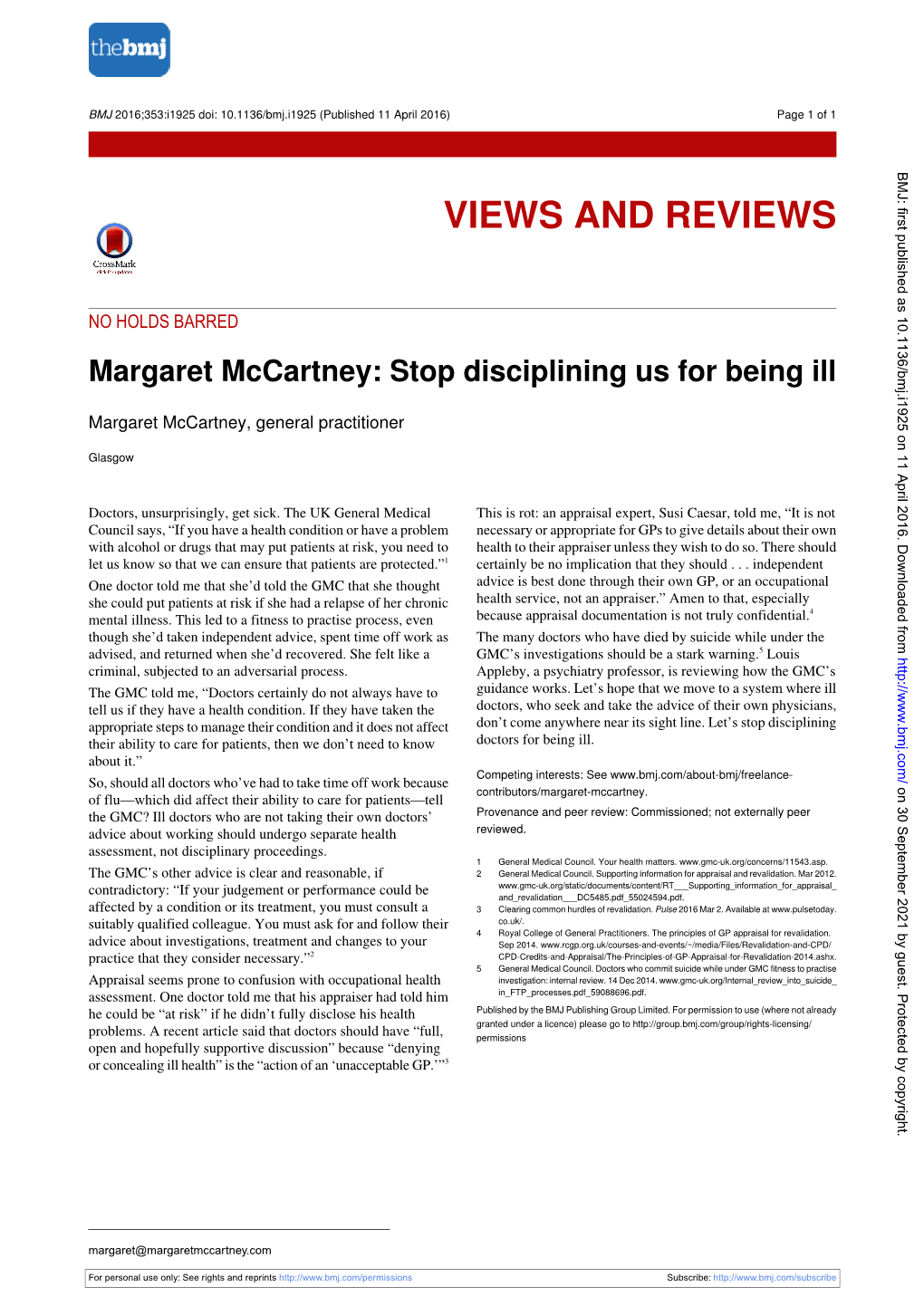 Margaret Mccartney: Stop Disciplining Us for Being Ill