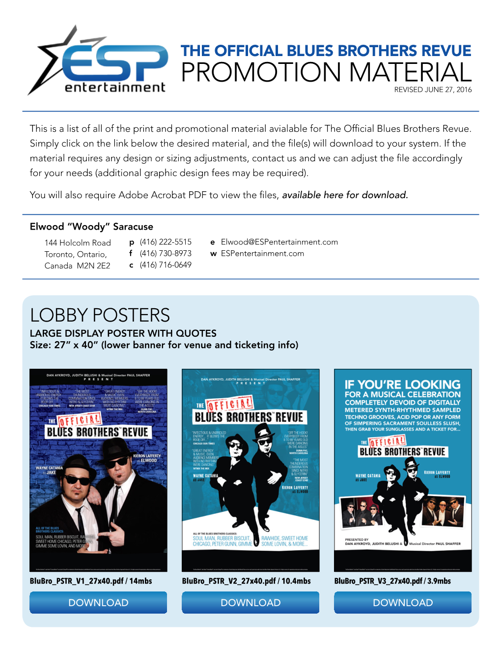 The Official Blues Brothers Revue Promotion Material Revised June 27, 2016