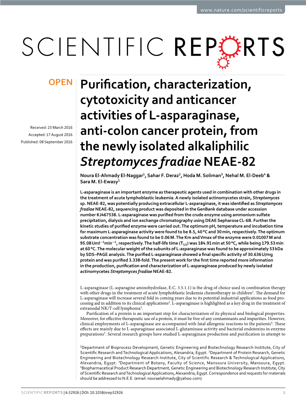 Purification, Characterization, Cytotoxicity and Anticancer Activities