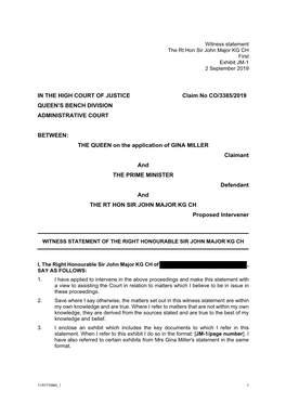 IN the HIGH COURT of JUSTICE Claim No CO/3385/2019 QUEEN’S BENCH DIVISION ADMINISTRATIVE COURT