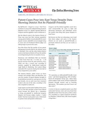 Patent Cases Pour Into East Texas Despite Data Showing District Not So Plaintiff-Friendly
