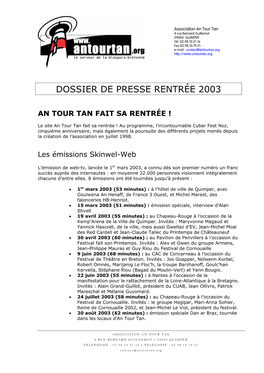 Dossier De Presse Rentrée 2003