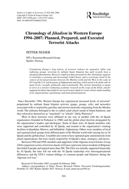 Chronology of Jihadism in Western Europe 1994–2007: Planned, Prepared, and Executed Terrorist Attacks