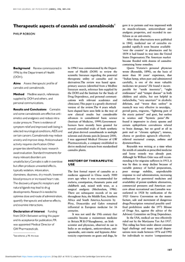 Therapeutic Aspects of Cannabis and Cannabinoids