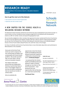 Research Ready the Newsletter of the Schools Health & Wellbeing Research Network Winter 2016