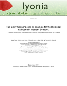 The Family Gesneriaceae As Example for the Biological Extinction in Western Ecuador