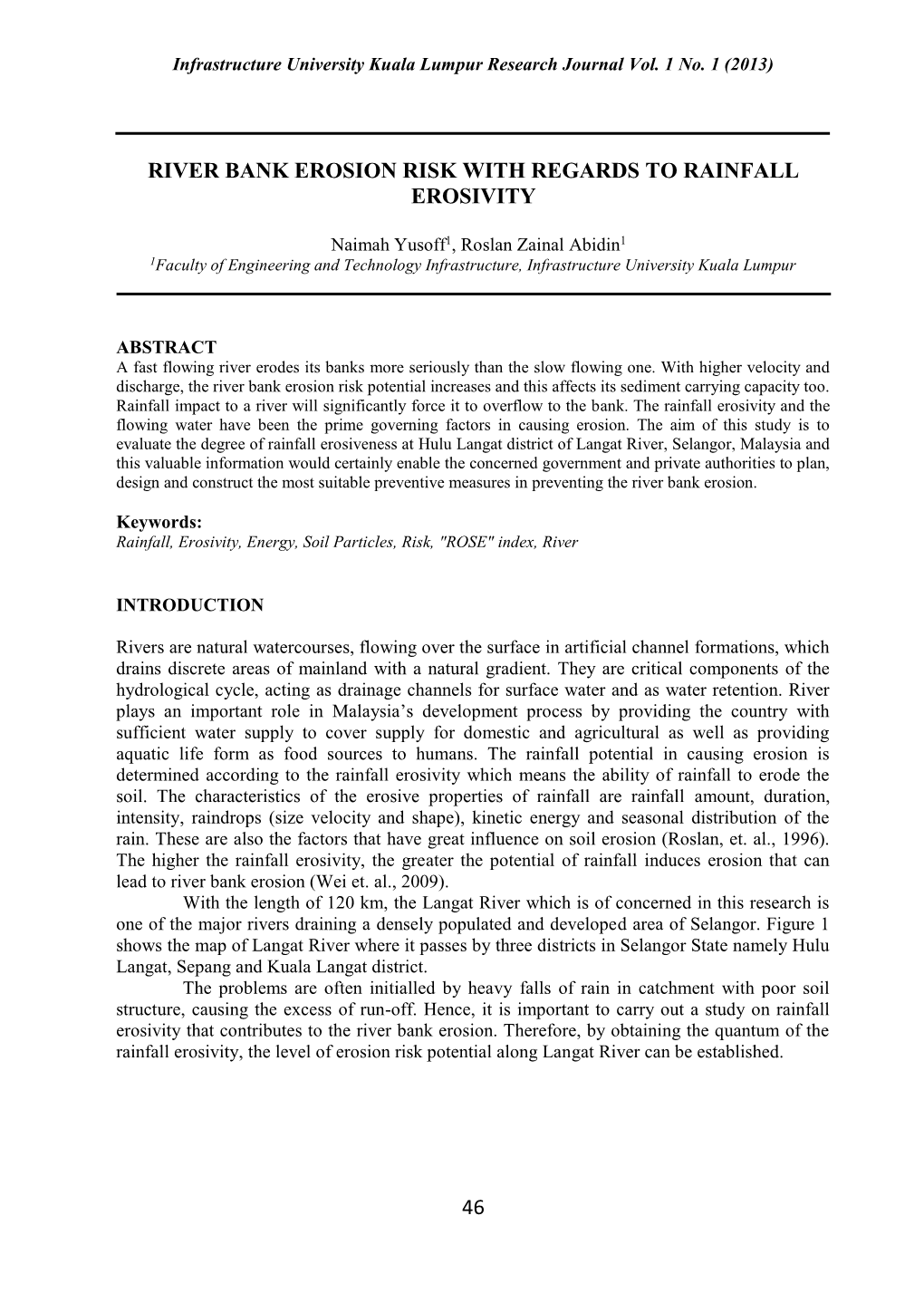 River Bank Erosion Risk with Regards to Rainfall Erosivity