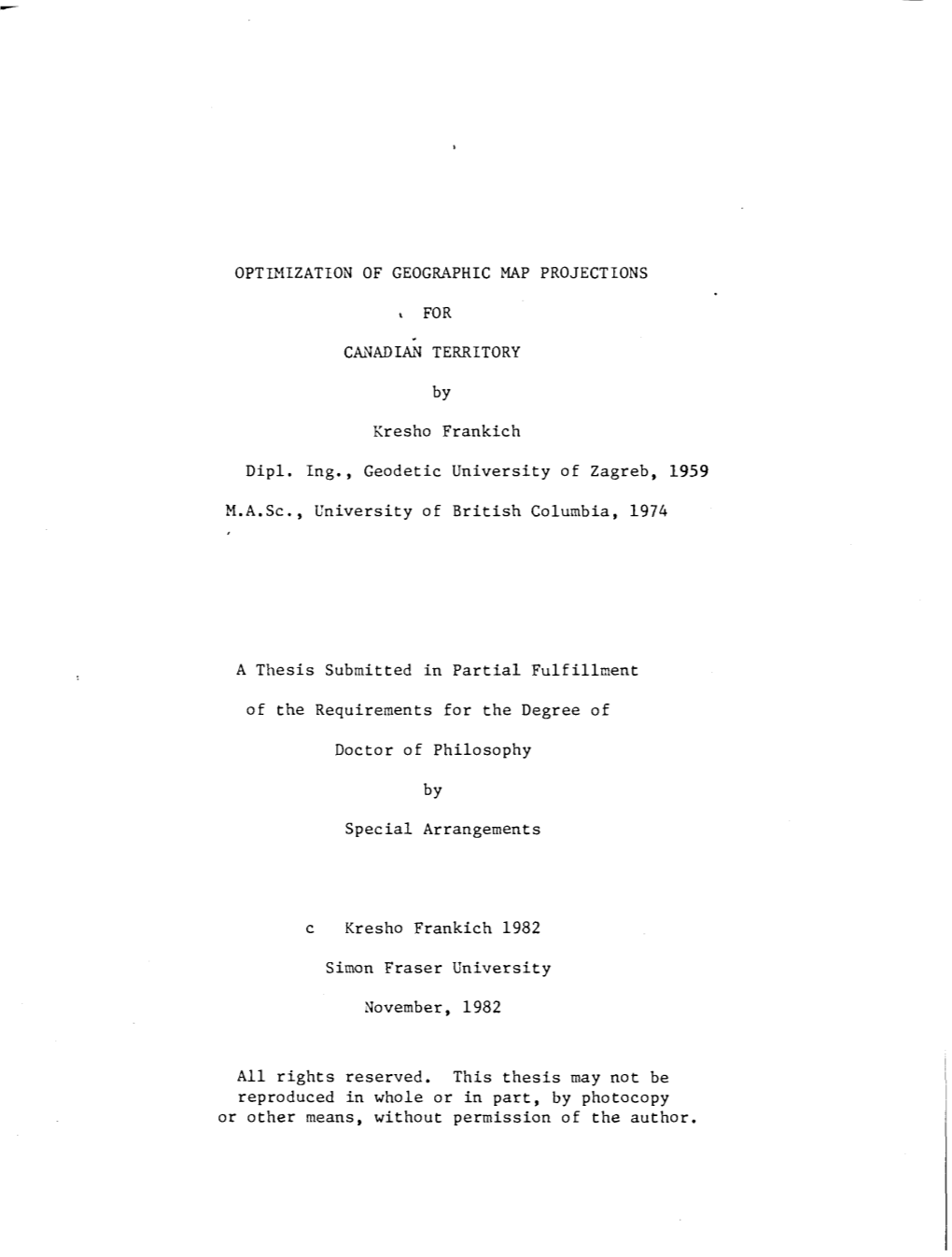 Optimization of Geographic Map Projections for Canadian Territory