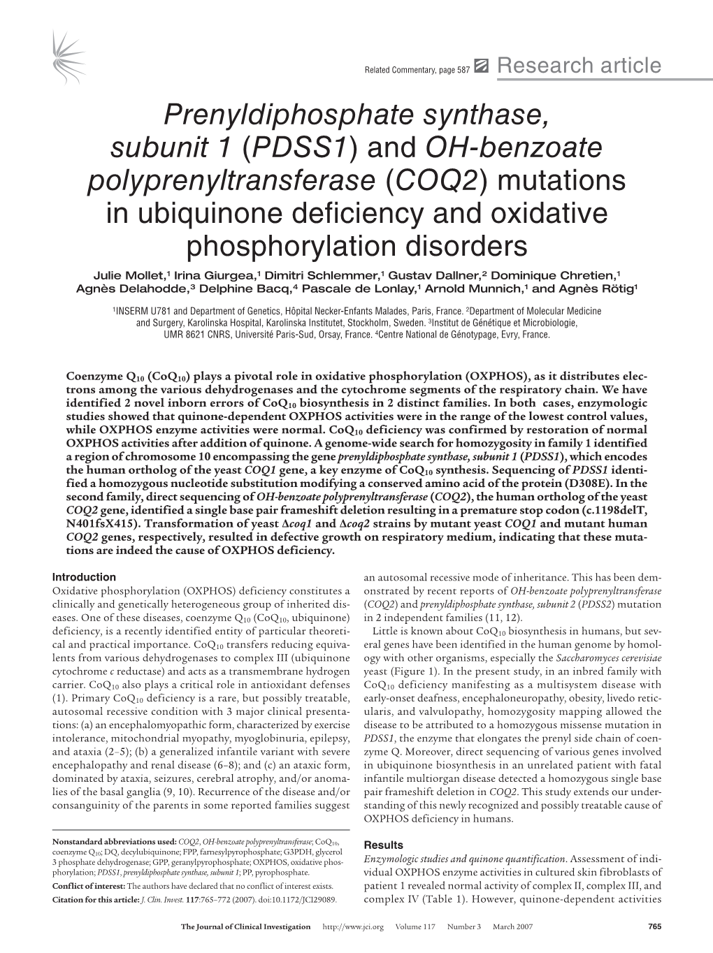 Prenyldiphosphate Synthase, Subunit 1 (PDSS1)