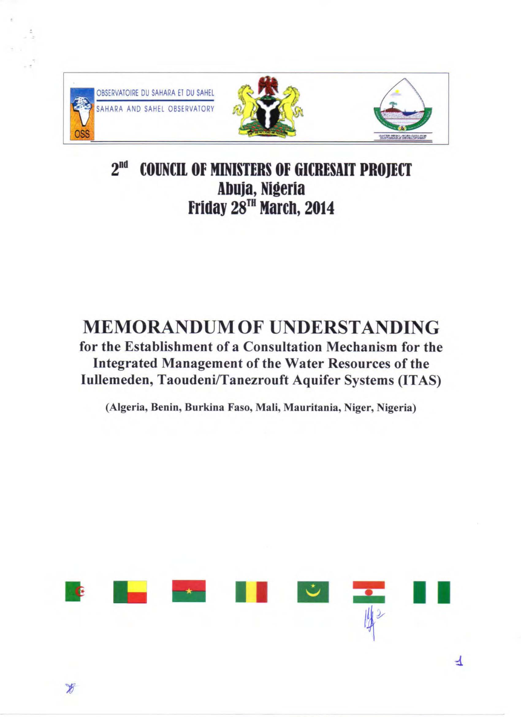 OI/N(IL of MINISTERS of GI(RESAIT Proieti Abuja, Nigeria Friday 28TH Marth, 2014