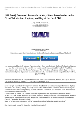 Download Prewrath: a Very Short Introduction to the Great Tribulation, Rapture, and Day of the Lord PDF