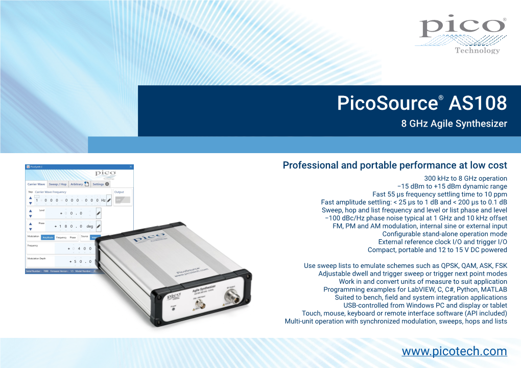 Picosource AS108 Agile Synthesizer Data Sheet