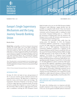 Europe's Single Supervisory Mechanism and the Long Journey