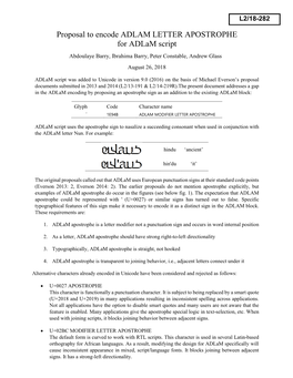 Proposal to Encode ADLAM LETTER APOSTROPHE for Adlam Script