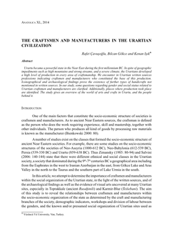 The Craftsmen and Manufacturers in the Urartian Civilization