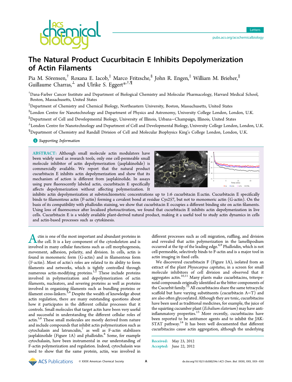 The Natural Product Cucurbitacin E Inhibits Depolymerization of Actin Filaments † ‡ § ‡ ∥ Pia M